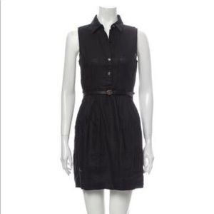 Theory Black Linen Sleeveless Shirtdress with Leather Belt- size 0